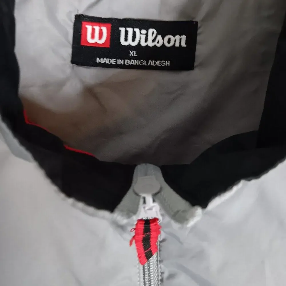 Wilson Vintage Windbreaker Jacket‎ Mens XL Gray/Black Nylon Logo Tennis Y2K Zip